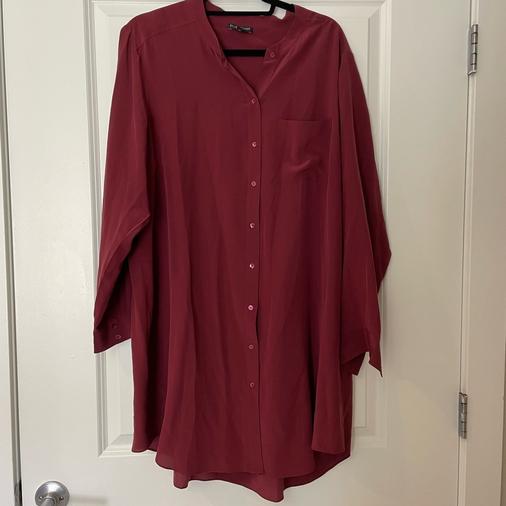 Eileen Fisher 100% Silk Blouse Wine color
